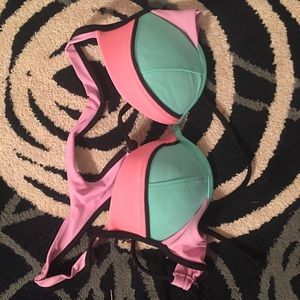 blue and pink bathing suit